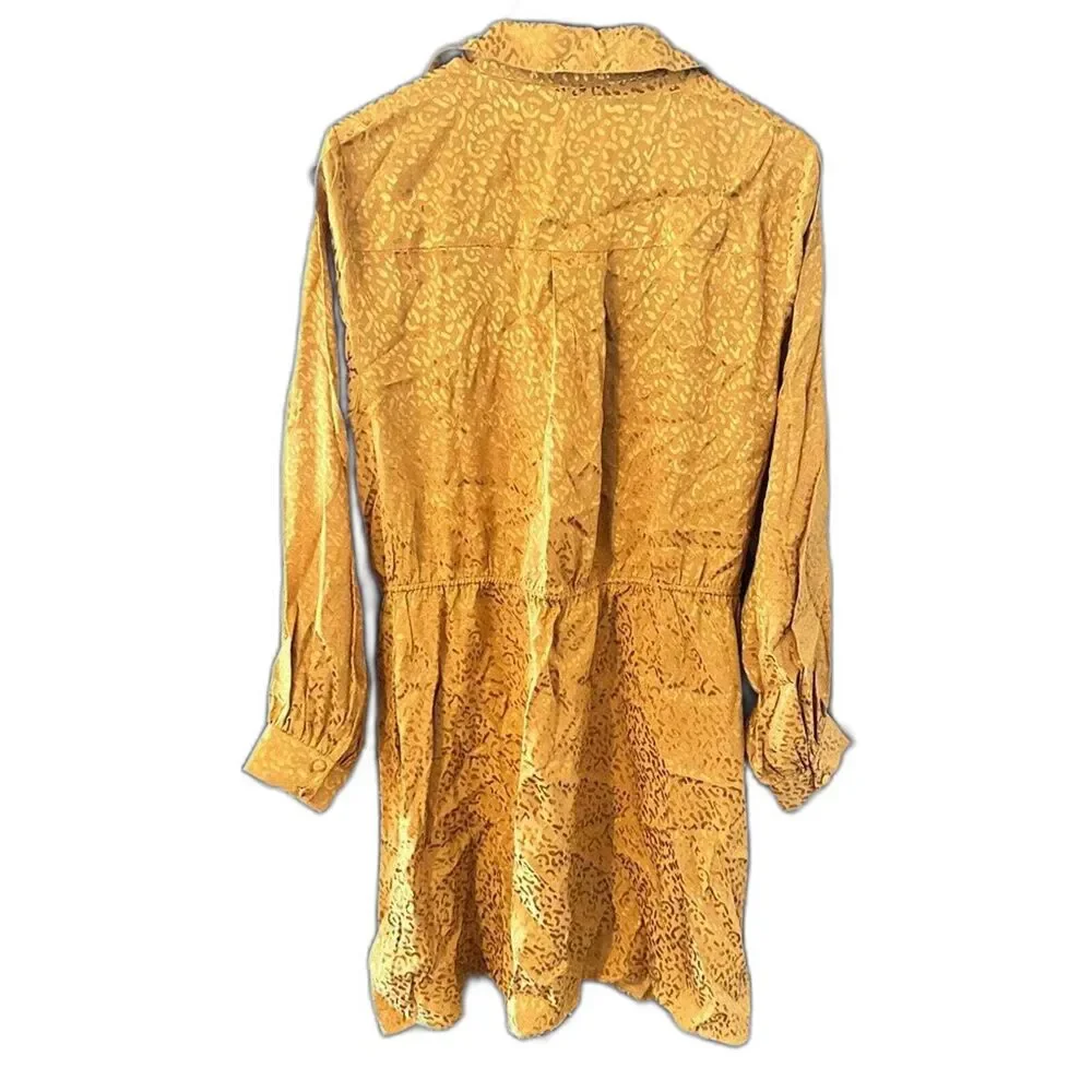 Anthropologie Wrap Shirt Dress 1X Plus Long Sleeve Boho Cocktail Chic Gold